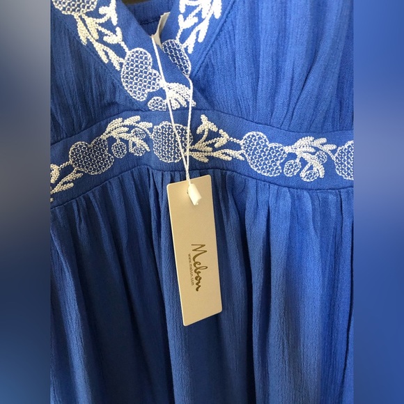 Mebon|Boho Royal blue embroidered floral sundress with smocking on back•••NWT - Picture 5 of 9